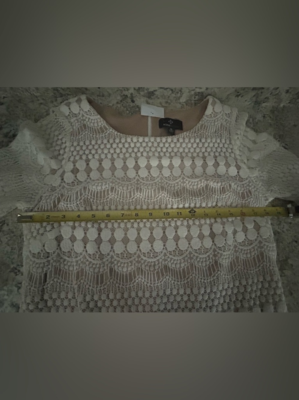 NWT Ronni Nicole Ivory Nude Crochet Lace Shift Dress 3/4 Sleeve Party Size 12 - Picture 14 of 14